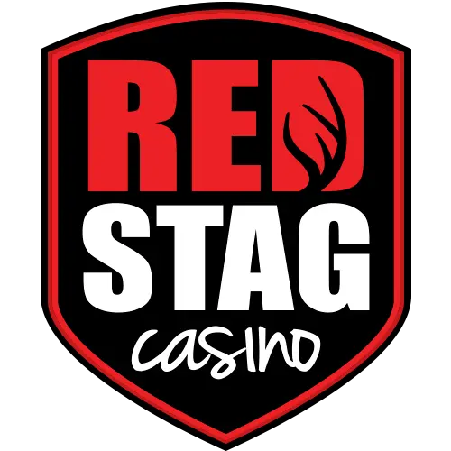 Red Stag Casino logo, a red shield with a stag and the word casino in script